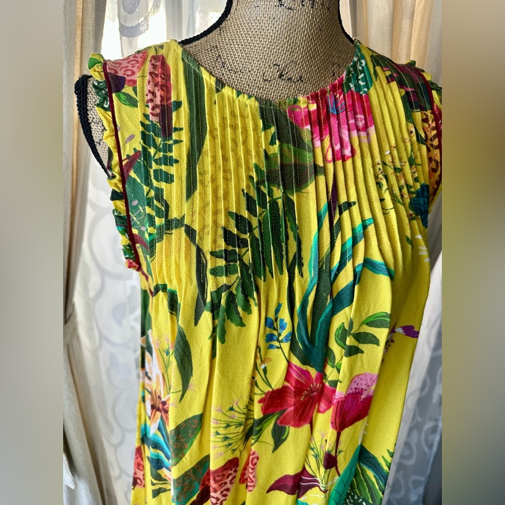 Farm Rio Resort Birds of Paradise Floral Tropical Tunic Mini Dress Size Small - Picture 3 of 10